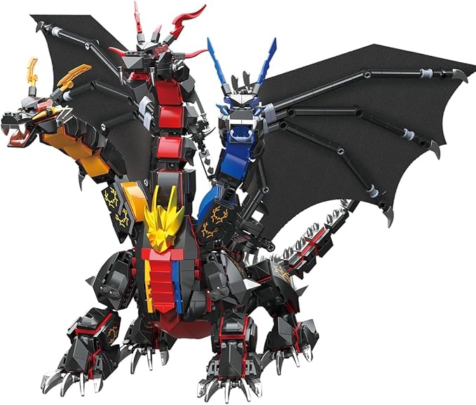 Dragon Series Dark Three Headed Dragon King Building Blocks Set （1400PCS）-Building Set Model Toys Gifts for Kid and AdultInteresting Gifts for Dragon Enthusiasts
