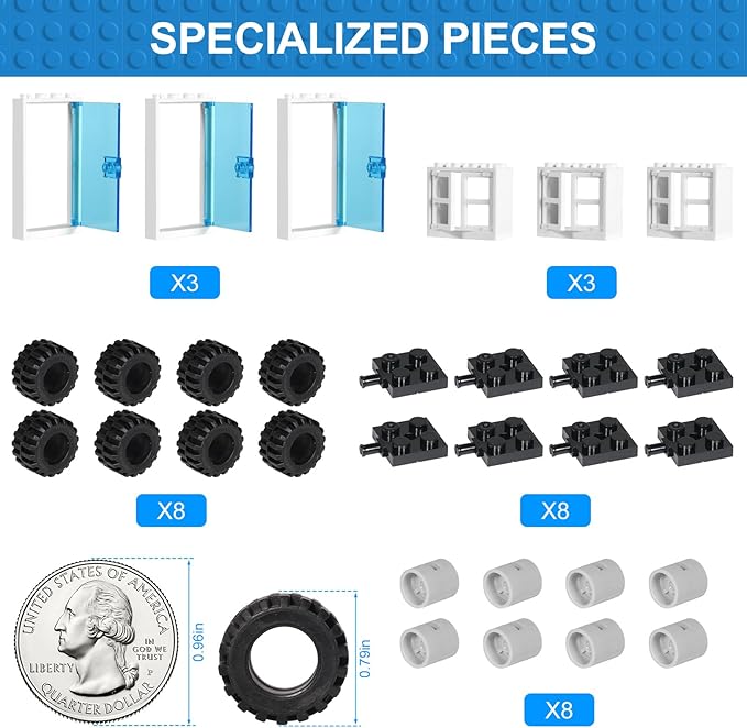 1500 Pieces Building Bricks for Kids with Doors Windows Wheels Tires Axles Classic Building Bulk Blocks Compatible with All Major Brands for Boys Girls Ages 3 4 5 6 7 8 9 10 Year Old