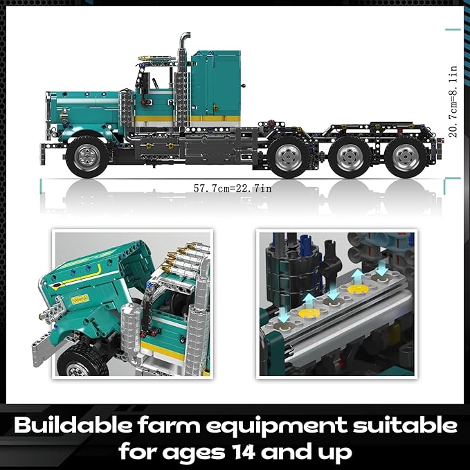 Mould King 13201 Semi Truck Building Set Flatbed Truck Toy with 3 Motors Collectible Car Model to Build and Display Buildable Gifts for Adult (2064 Pieces)