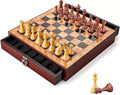 AMEROUS 17 inches Wooden Chess Set with High Polymer Weighted Chess Pieces / 2 Built-in Storage Drawers / 2 Extra Queens / 3.75'' King Classic Board Game