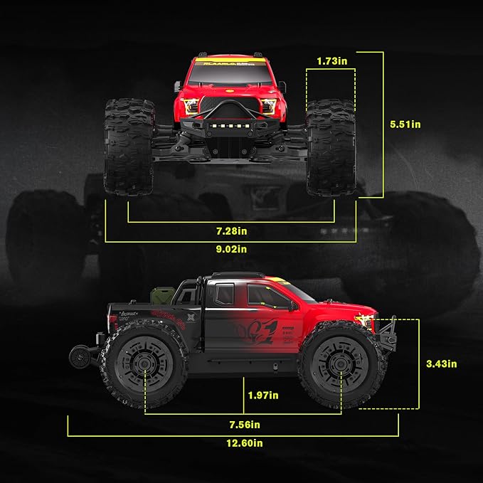 1/14 Brushless RC Cars Monster Truck RC Truck 50+ MPH 4WD Waterproof Red Ages 8+