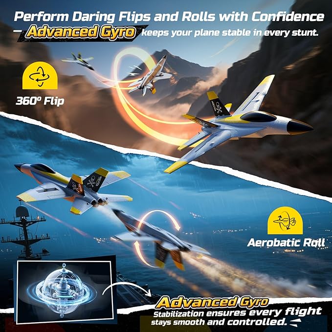 DEERC F18 4 Channel RC Plane for Adults Remote Control Airplane Fighter Jet2.4GHz 6-axis Gyro Stabilizer RTF Hobby Glider Aircraft Plane with 2 Batteries Easy to Fly for Adults Boys