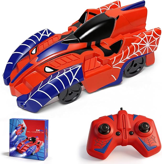 Spider Climbing Wall Cars - Rc Race Vehicle Electric Technology Toys for 3+ Years Kid 2.4 GHz Remote Control LED Light Rechargeable 360° Zero Gravity Rotating Indoor Car Birthday Gift