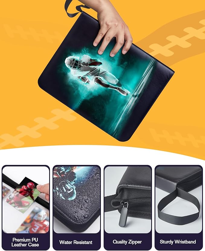 Football Card Binder 9 Pocket Football Card Holder 3 Ring Binder with Zipper 810 Pockets Portable Collector Album for Sports Cards Game Cards TCG MTG 2025-2026
