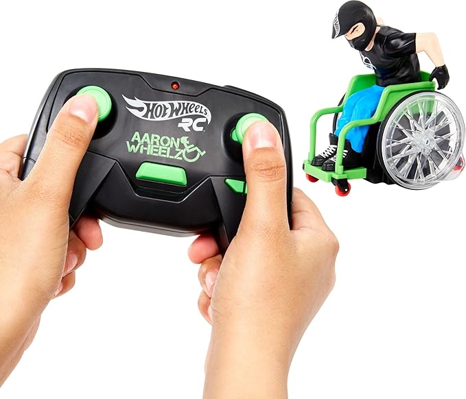 Hot Wheels RC Aaron Wheelz Wheelie Chair Remote-Control Wheelchair with Motocross Aaron Wheelz Fotheringham Figure