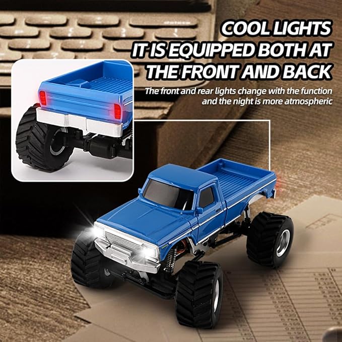 RC Crawler Truck 1/36 Scale 2.4G 4WD Full Proportional RC Off-Road Car Model with Realistic LED Lights Long Battery Life Hobby Car Gift for Adults (RTR Version/Blue)