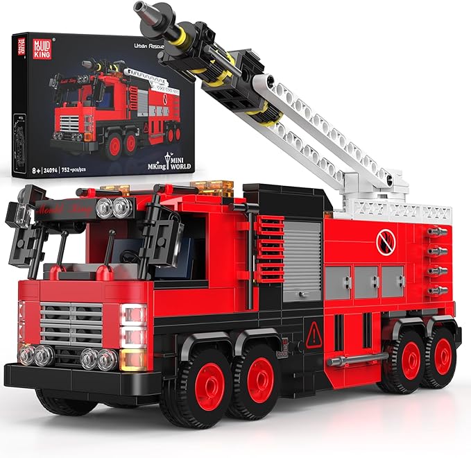 Mould King Ladder Fire Truck Building Set – 725+PCS STEM Toys for Kids &amp Adults 24094 City Firetruck Building Bricks with Movable Ladder Ideas Creative Gift for Birthday Compatible Building Kits