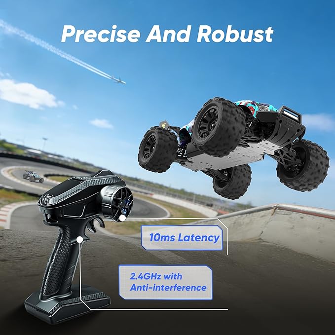 1/14 Brushless RC Cars Fast 50 mph4WD Waterproof All Terrain Truck with 2 Lipo Batteries and 25W Fast Charger4x4 Hobby MTR RC Truck with 3S Battery