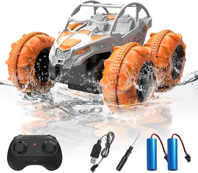 LM15-C Amphibious RC Car - Land &amp Water Remote Control Car 15km/h Speed 40min Runtime 2.4GHz Waterproof Off-Road Vehicle(White)