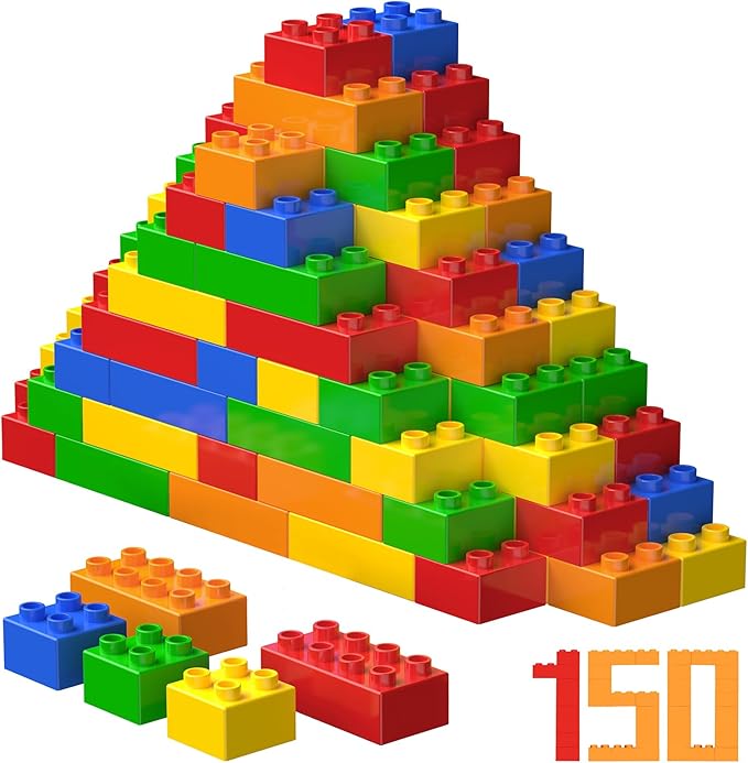 150 Pcs Jumbo Building Blocks Set for Toddlers (100 Square &amp 50 Rectangle) | Compatible Big Construction Bricks in 5 Colors | Kids Ages 3+ STEM Toy