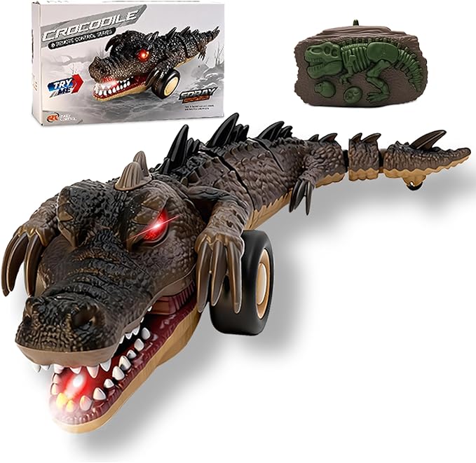 Remote Control Crocodile Car Toy2.4Ghz RC Toy Cars Boys 3-12 Year Old360°Rolling Turns &amp Slides with Lights Cool Outdoor Toys Birthday Gifts Xmas Gifts (Black)