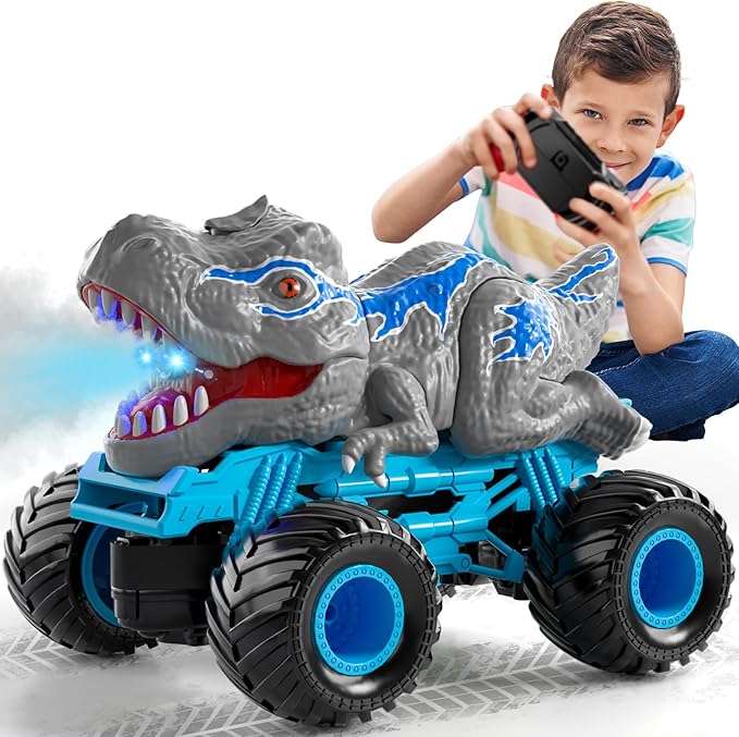 Bennol Remote Control Dinosaur Car for Boys Kids 2.4Ghz RC Dinosaur Truck for Toddlers Electric Hobby RC Car Toys with Light &amp Sound Spray Birthday for 3 4 5 6 7 8 Year olds Kids Boys
