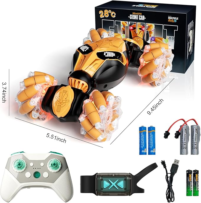 Gesture Sensing RC Car Hand Controlled Remote Control LED Car Toys for Kids 8-12 Years Old 2.4GHz 4WD Double Sided 360° Flips Off Road Vehicle Toys w/Lights&ampMusic Boys Grils Brithday Gift