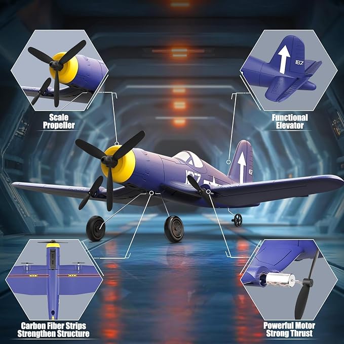 volantexrc RC Plane 3 Channel Remote Control Airplane Fighter Toys 2.4GHz 6-axis Gyro Stabilizer RTF Glider Aircraft Plane Easy to Fly for Adults Beginners (F4U Corsair)