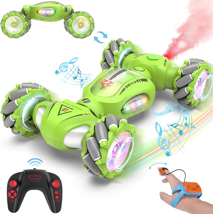 Gesture Sensing RC Stunt Car Toys Gifts for 6-8 8-12 Kids 2.4Ghz 4WD Hand Controlled RC Car with Light &amp Music &amp Spray Double-Sided 360° Rotating Birthday for Boys