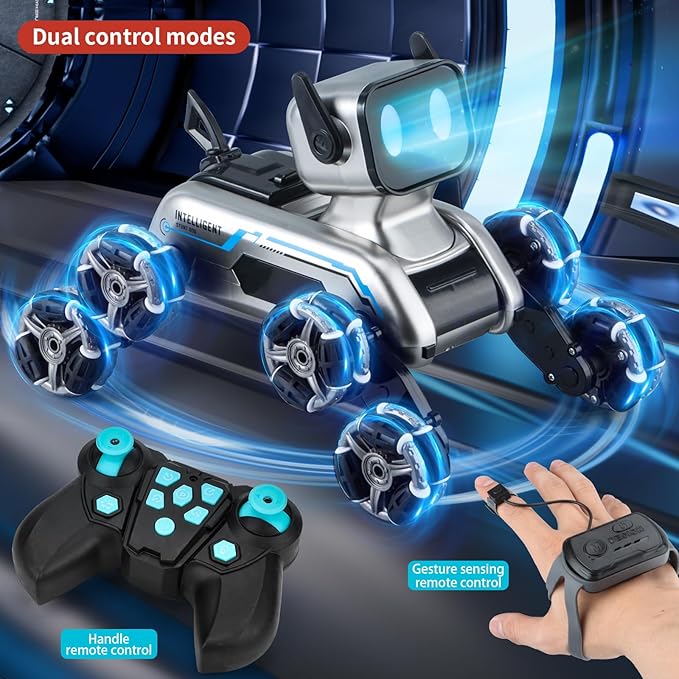 Robot Dog Toys RC Stunt Car for Kids Adults 8WD Gesture Sensor Remote Control Cars with Light Music 2.4Ghz Remote Control Robot Christmas Birthday Toy for 6 7 8 9 10 11 12 13 Boys Girls Kid