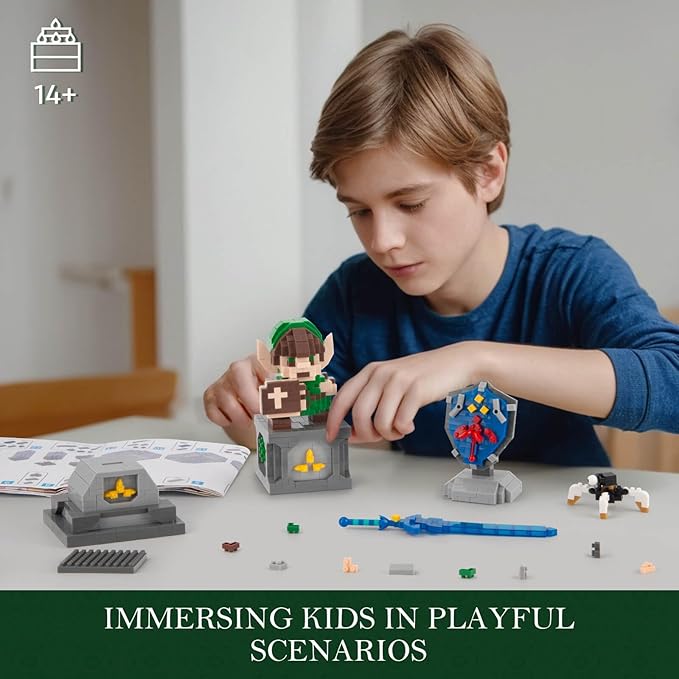 Finger Rock Link Building Set Game Action Figure Building Kit 4 in 1 BOTW Holding Master Sword and Hylian Shield Guardian Toys Gifts for Adults Teens 14+ (1200 PCS)