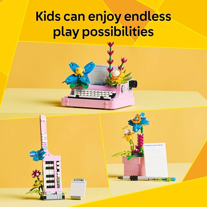 LEGO Creator 3 in 1 Typewriter with Flowers - Building Toy with 3 Building Options Typewriter Flowerpot with Pen &amp Notebook or Keytar - Gift Idea for Birthdays - 31169