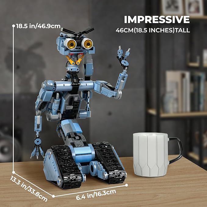 iATOM 1176 Pieces Johnny 5 Robot Building Set with Remote Control - Rechargeable Gift for Adults Men STEM Tech Movie Robotic Figure Model Kit