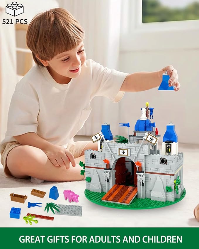 Medieval Knight Castle Building Blocks Set – Comes with 12 Knights Figures  Compatible with Lego Medieval Town Square House Toys  for Adults &amp Children Ages 6+