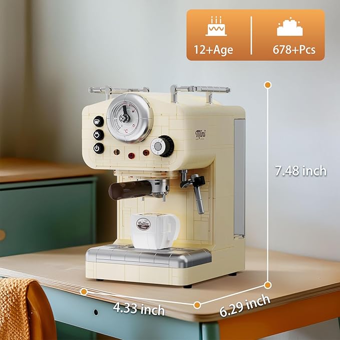 Retro Coffee Machine Building Set for Adults (678 Piece) Classic Semi-automatic Espresso Model Home Office Collection Vintage Coffee Blocks Toy Gifts for Building Blocks Lover