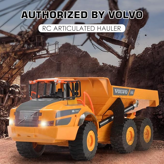 DOUBLE E Volvo RC Dump Truck Toy for Kids Articulated Hauler Remote Control Construction Toys Vehicles with Lights Birthday Gifts Ideas for Boys Age 6 7 8 9 10 Year Old and up