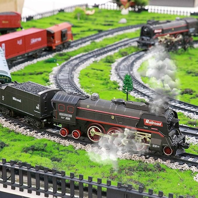 RC Train Set Electric Train Track Model with Carriage and Long Track Alloy Steam Locomotive Engine Train Gift for Teens (Model 62904B)
