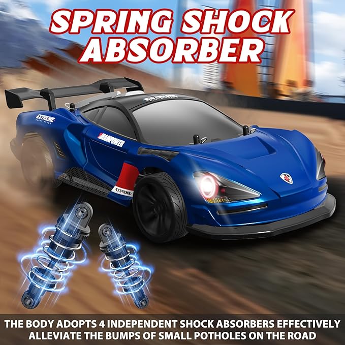 1/16 Fast RC Cars for Adults RC Drift Car 38KM/H High-Speed 4WD Full Proportional Control 6 LED Light Modes 2 Rechargeable Batteries RTR Drifting for Adults Gift for Boys Kids and Girls
