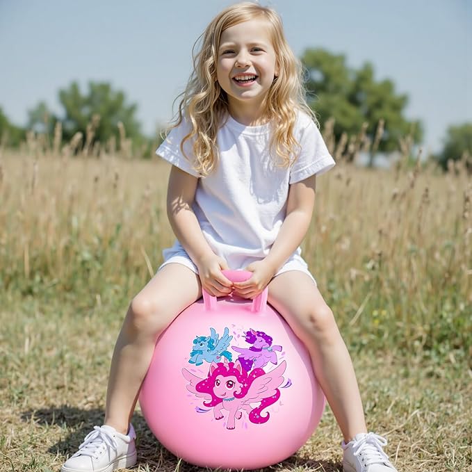 PlayZap Hopper Balls for Kids 3-8 18 Inches Bouncy Ball with Handle Inflatable Bouncing Hopper Jumping Hopping Toys Hippity Hop Girls Boys Gifts Pink
