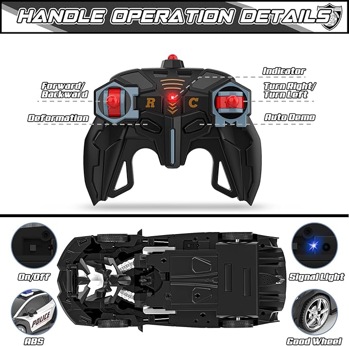 BLUEJAY Transform Rc Cars for Boys 4-7 8-12 2.4Ghz Remote Control Car 1:18 Scale Transforming Robot One-Button Deformation 360° Rotation Car Toy Gifts for Boys 3-5