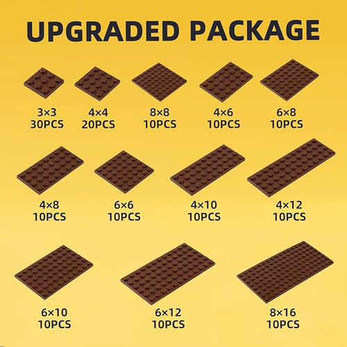 150 Pieces Small Base Plate Sets Classic Flat Pieces for Moc Building 12 Size DIY Building Boards - Compatible with All Major Brands Brown