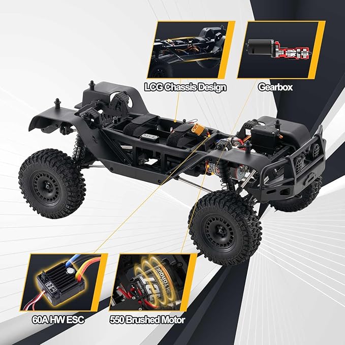 FCXㅤ YKHOBBY 1/10 YK41011 RC Crawler Hobby Grade RC Rock Crawler with 2 Speed Switch Manual Differential Lock for Adults (RTR Grey)