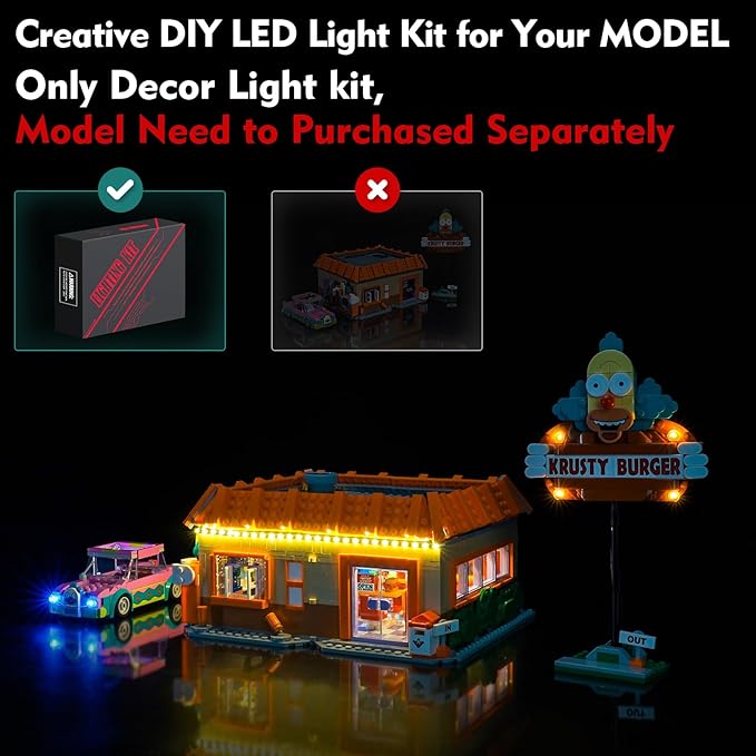 Light kit Compatible with Lego 10352 The Simpsons: Krusty Burger - No Model Only Light LED Lighting Accessories Compatible with Lego 10352 Krusty's Burger Joint (Standard Version)