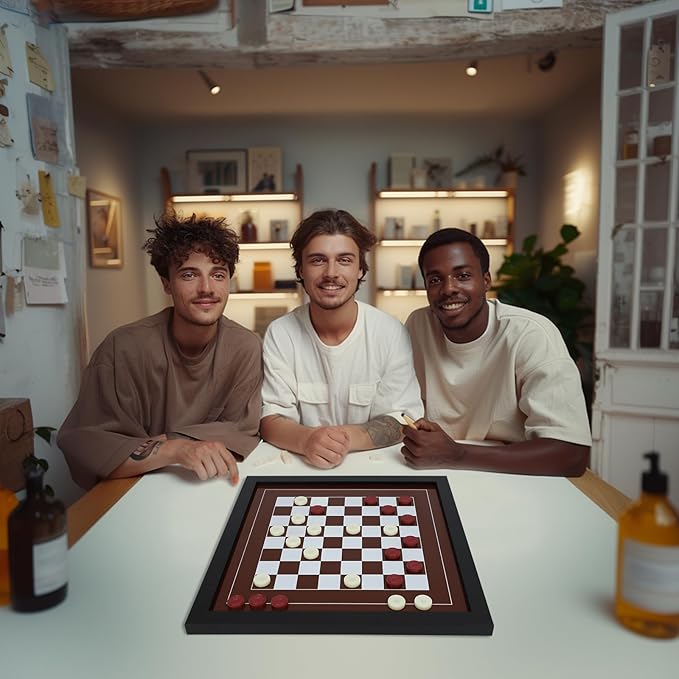 Wall Mounted Board Games Classic Checkers Game Strategy and Fun Games Art Decor for Home Checkers Board Game Magnetic Hanging Checkers and Chess Wooden Board Games (Checkers and Chess)