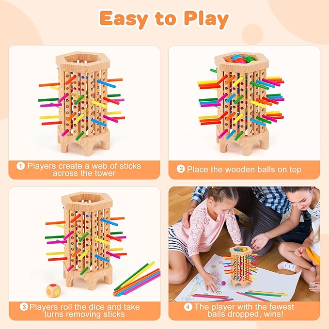 Montessori Game Wooden Board Games for Kids 4-6-8-12 36 Colorful Stick Math Educational Toys for 3 4 5 6 Year Olds Classic Fun Dice Games for Family Game Night for 2-6 Players Gift