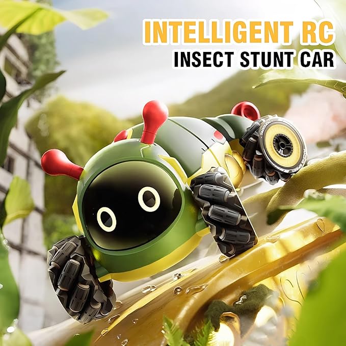 Rc Stunt Remote Control Car Toys 4WD Hand Remote-Controlled Bionic Caterpillar Car and Lights &amp Insect Chirping Effects360° Stunt Drift &amp Most Terrains 3-12 Year Old Boys Girls Gift (Green