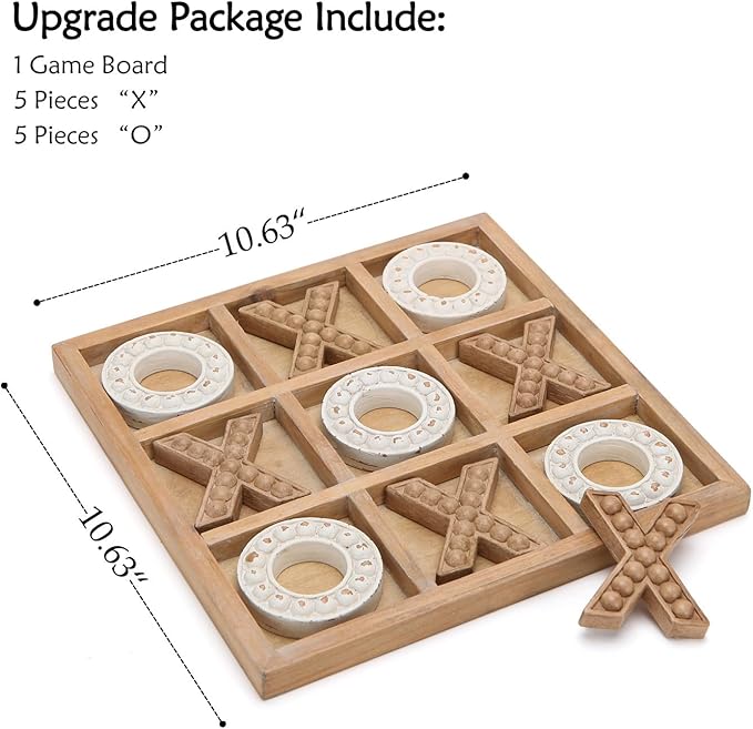 NIKKY HOME Tic Tac Toe Game Coffee Table Decor 10.6 Inch Rustic Wooden Board Wood &amp White