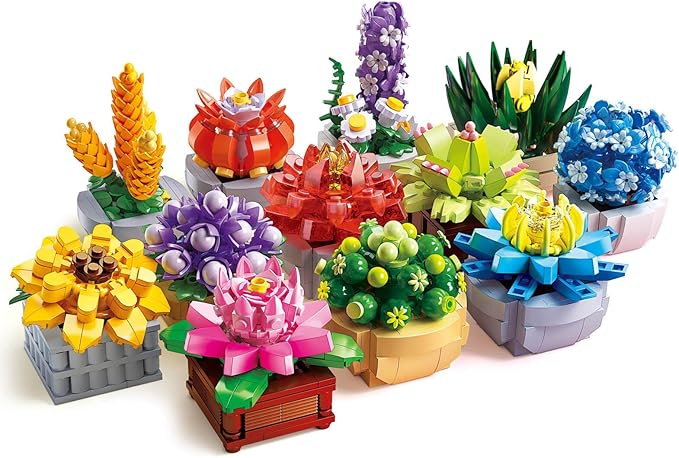 Succulents Set for Adults Building Sets 12 Plants Home Decor Birthday Gifts for Women Creative Housewarming Gifts Botanical Collection Flowers Succulents Artificial Plant Kit (1174 piece)