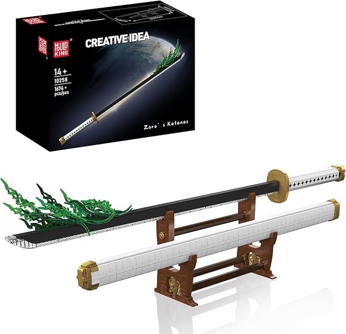 Mould King 10258 Wado Ichimonji Katana Sword 1674 Piece Collector Anime Display Model with Stand Japanese Katana Building Kit for Fans