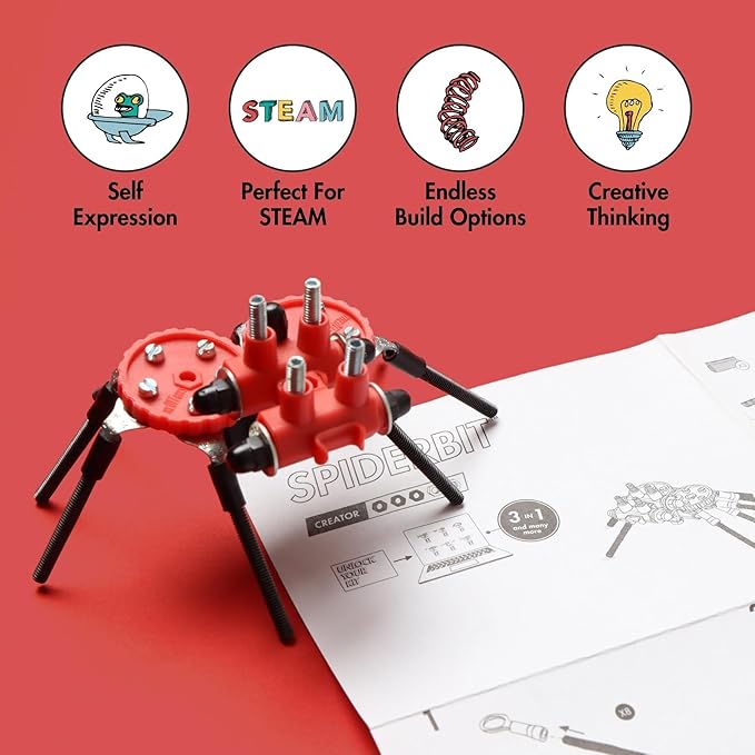 The Off Bits Erector Set: Animal Mini STEM Toys for Kids 6+ Toy Building Sets with Nuts &amp Bolts STEM Building Toys Gifts for Boys and Girls (Red Spider)