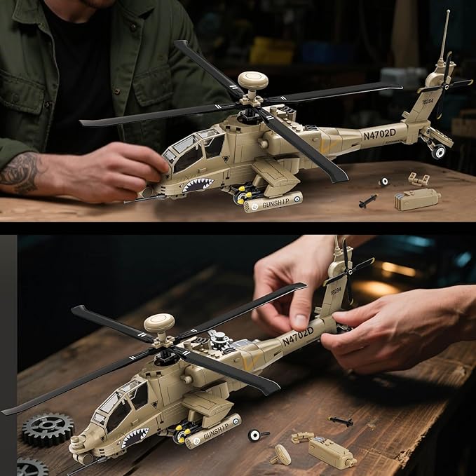AH-64 Military Helicopter Building Set Compatible with Lego Military Army Airplane fo Adults as Gifts