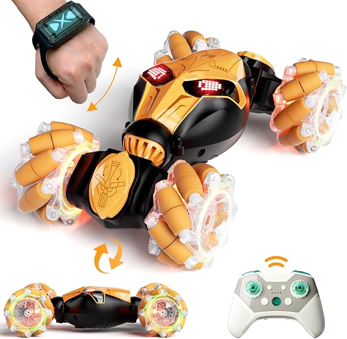 Gesture Sensing RC Car Hand Controlled Remote Control LED Car Toys for Kids 8-12 Years Old 2.4GHz 4WD Double Sided 360° Flips Off Road Vehicle Toys w/Lights&ampMusic Boys Grils Brithday Gift