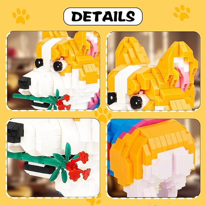 QLT QIAOLETONG Cute Animal Micro Mini Building Blocks Kit Corgi Dog Micro Bricks Building Toys for Adults Party Favors for Kids 12-14+ Years Old Birthday Carnival Prizes (997 PCS)