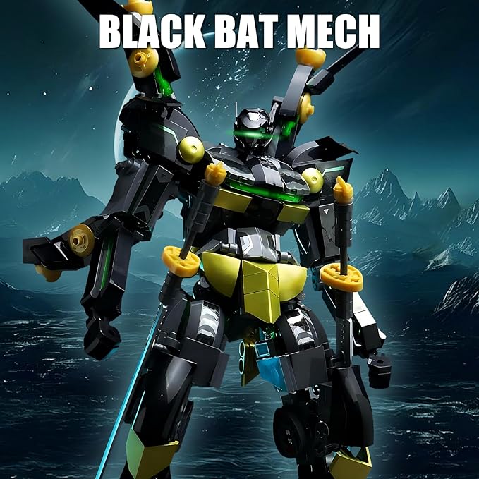 HIGH GODO Black Bat Mech Building Blocks Set for Adults Robot Model Building Kit with Wings and Swords Weapons 534 Pieces Creative Collectible Gift for Teens
