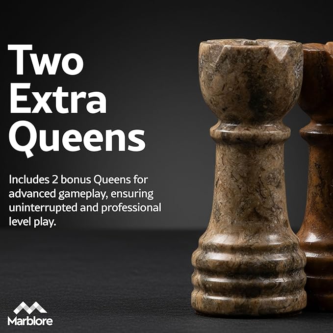 10” Marble Chess Set Coral &amp Red Unique Chess Board with 32 Pieces &amp 2 Extra Queens Luxury 2 Player Chess Game for Adults Elegant Decorative Gift for Women's Day &amp Room Decor