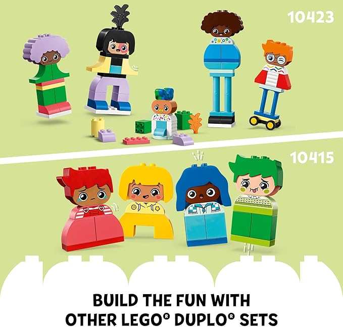 LEGO DUPLO Town Buildable People with Big Emotions Interactive Toy for Ages 3 and Up 5 Characters with 10 Role-Play Faces 71 Colorful Bricks for Mix-and-Match Customizable Fun 10423