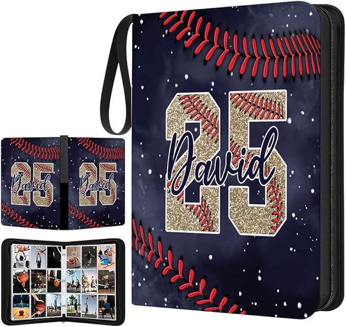 Personalized Ice Cream Drip Baseball Card Binder with Name &amp Number – Zipper Trading Card Album with Handle – Collector Case for Players &amp Fans (Baseball Galaxy)