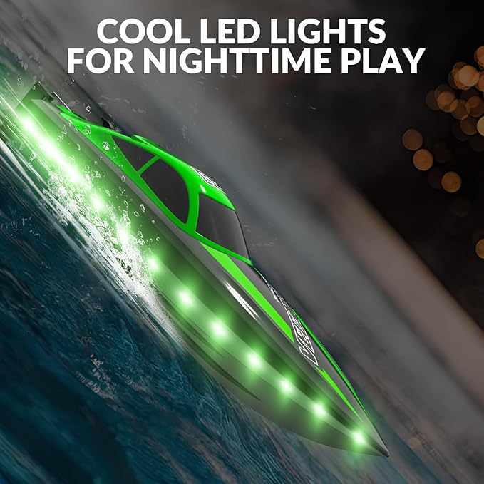 VOLANTEXRC RC Boat 20MPH Fast Remote Control Boat for Adults 2.4Ghz Toy Boats for Pools and Lake with 2 Rechargeable Batteries Toys Gifts for Adults with Light Green