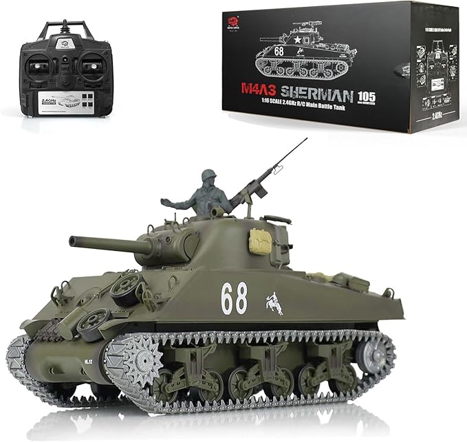 Heng Long US in Stock RC Tank 3898 RTR 2.4G 1/16 7.0 Upgraded M4A3 Sherman Metal Tracks Smoking Generator 340° Rotating Turret Infrared Combat BB Pellets BB Shooting Airsoft Tank