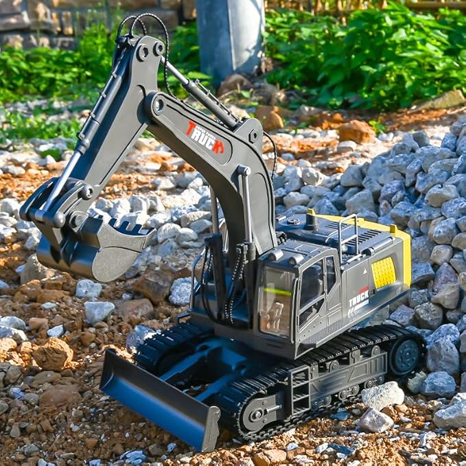15 Channel RC Excavator Metal ShovelRC Digger Construction ToysDozer TractorSimulated Smoke Sound Metal Digging Head Best Gift for 3+ Old Boys Adults